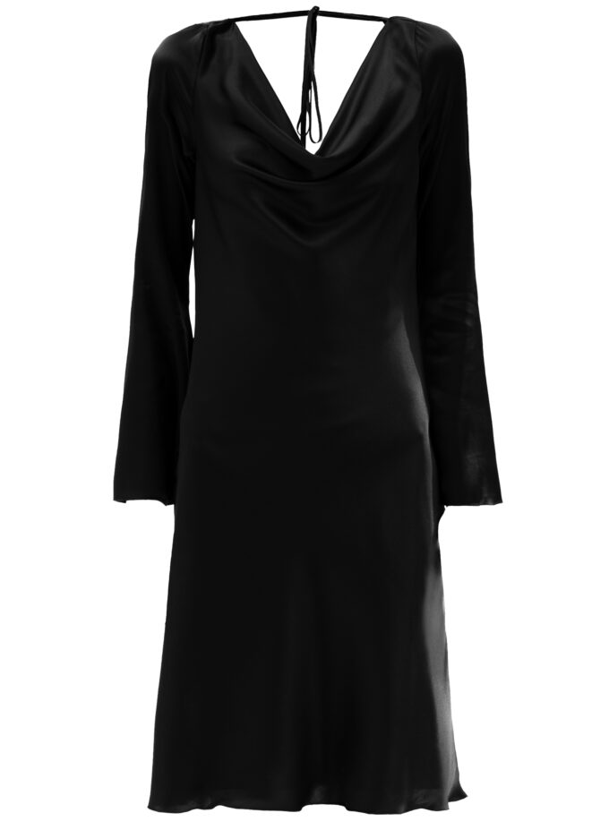 Silk Cowl Neck Short Dress In Black