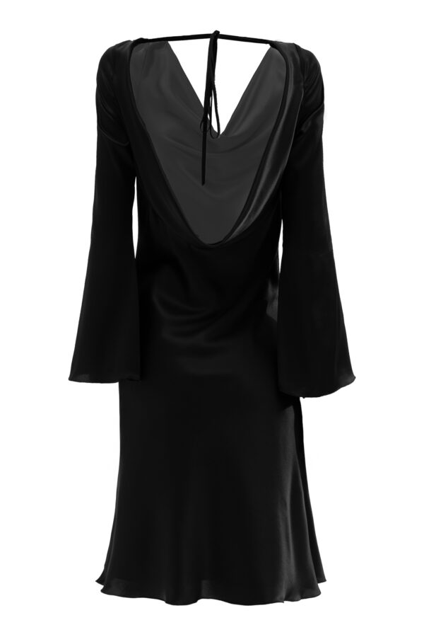 Silk Cowl Neck Short Dress In Black - Image 5