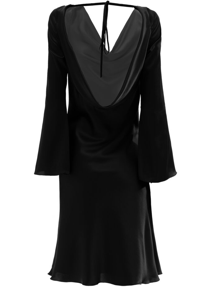 Silk Cowl Neck Short Dress In Black