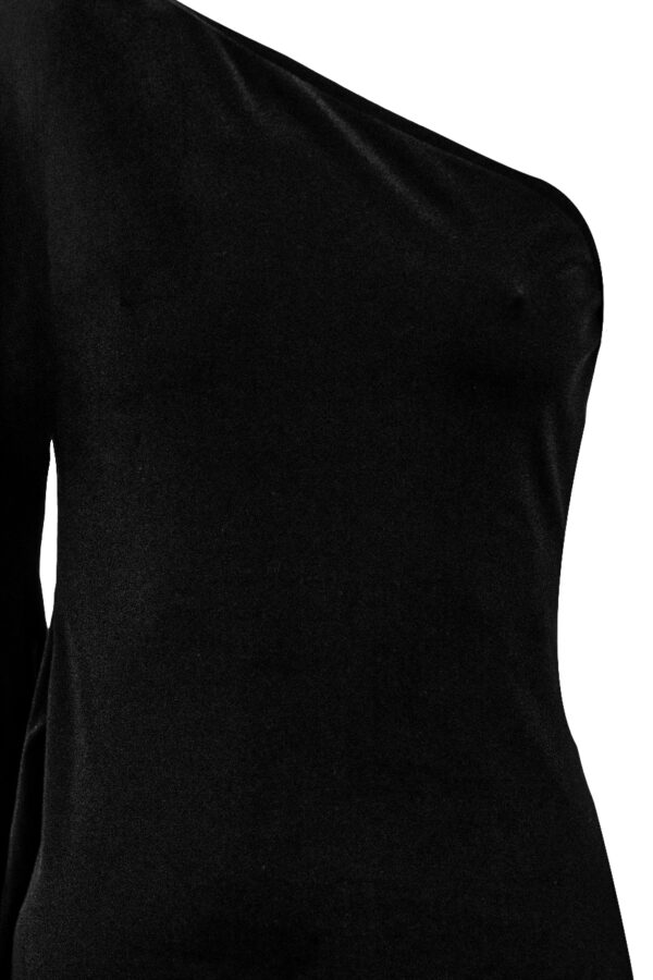Velvet One-Shoulder Short Dress In Black - Image 7