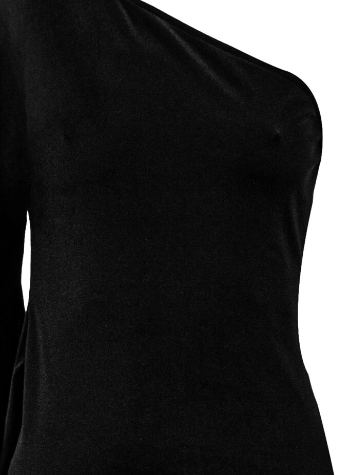 Velvet One-Shoulder Short Dress In Black