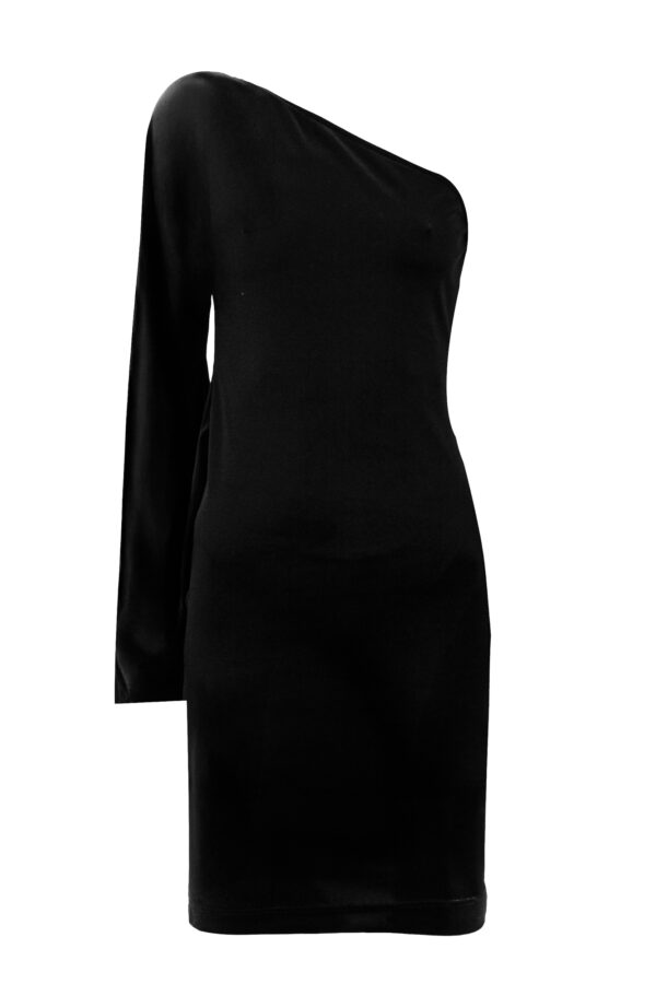 Velvet One-Shoulder Short Dress In Black - Image 8