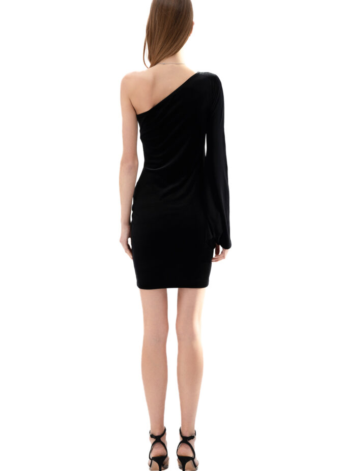 Velvet One-Shoulder Short Dress In Black