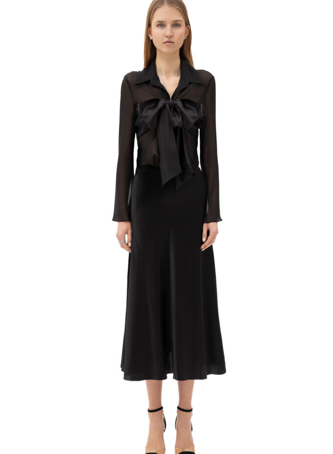 Velvet Burnout Semi Sheer Shirt In Black