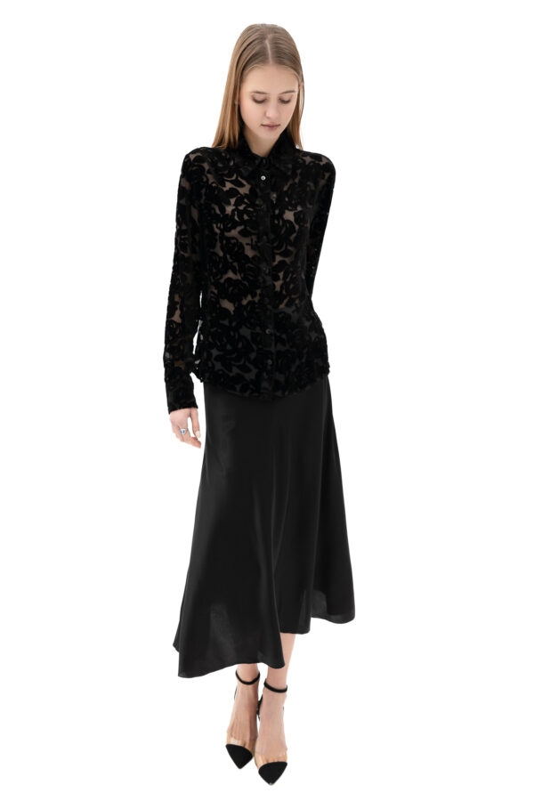 Silk Sheer Bow-Tie Shirt In Black - Image 2