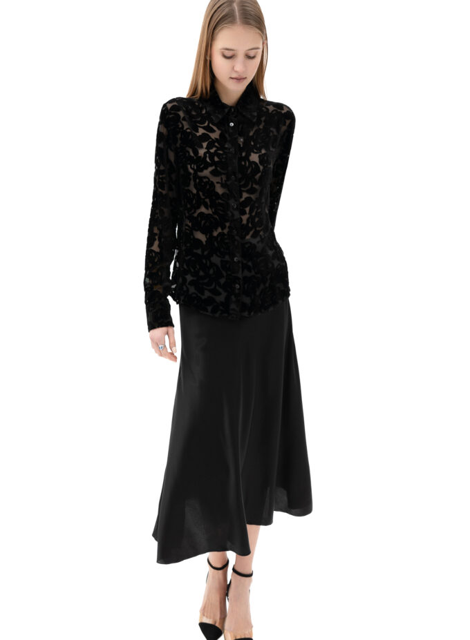 Silk Sheer Bow-Tie Shirt In Black