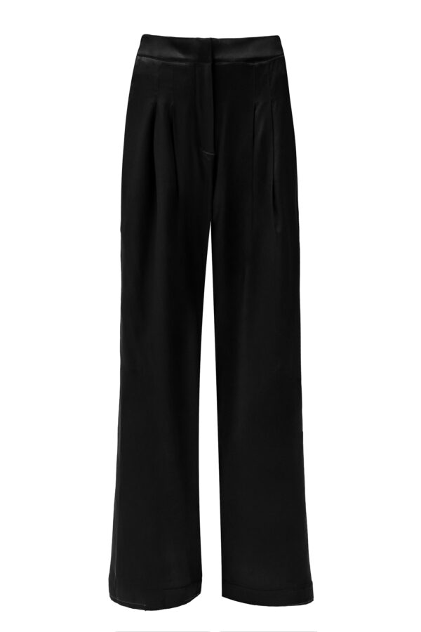 Silk High-Waisted Trousers In Black - Image 5
