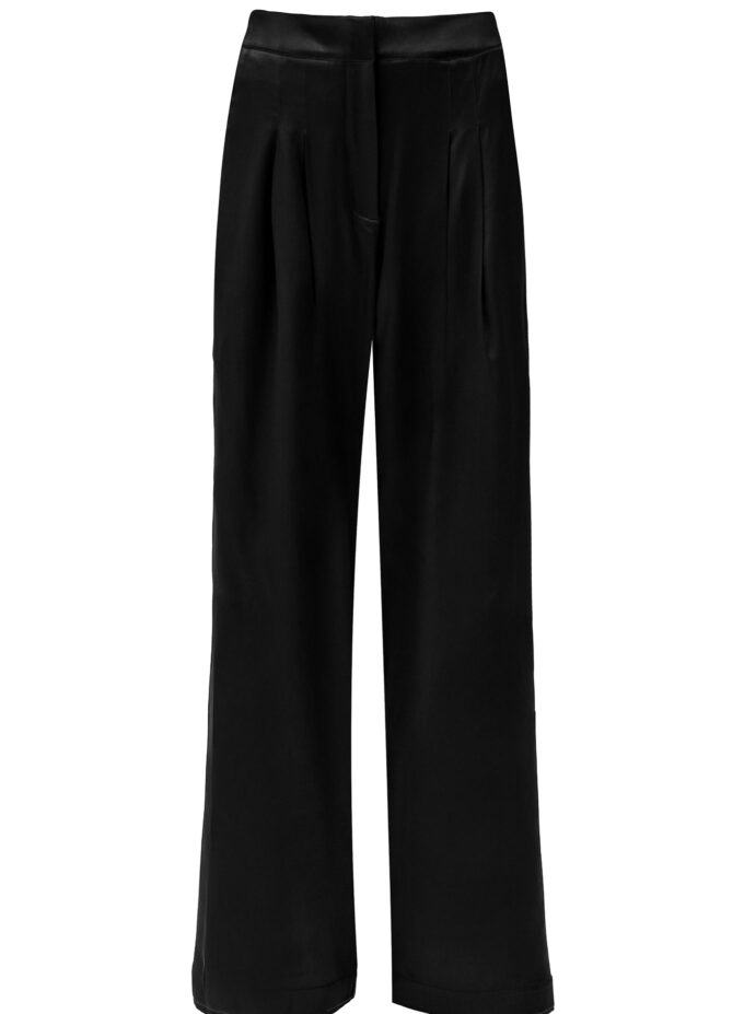 Silk High-Waisted Trousers In Black