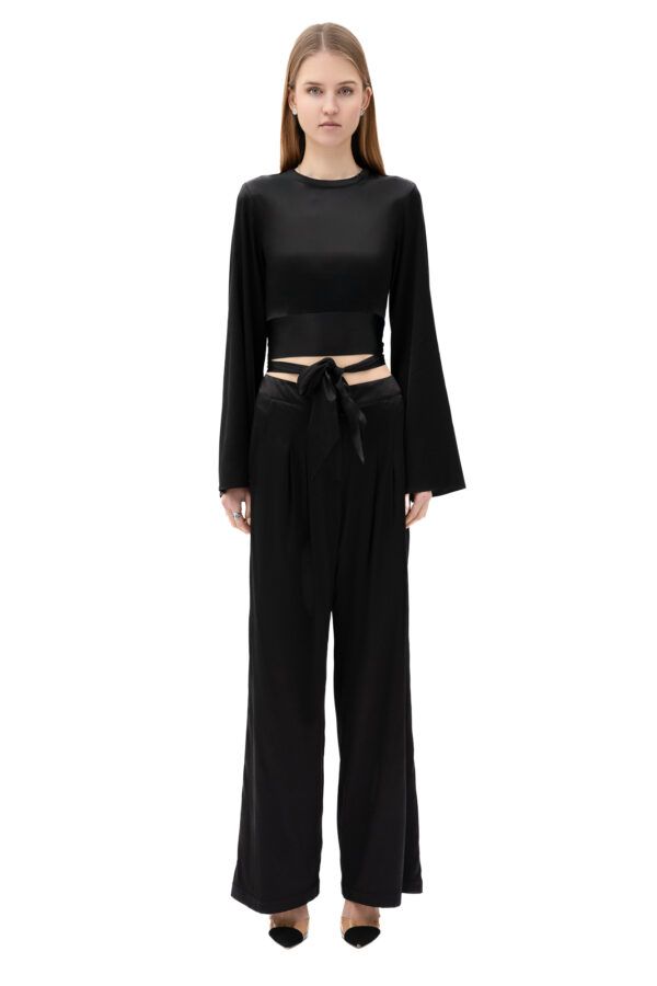 Silk High-Waisted Trousers In Black - Image 2