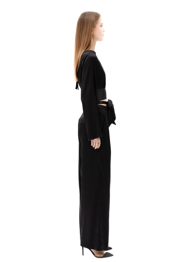 Silk High-Waisted Trousers In Black - Image 3