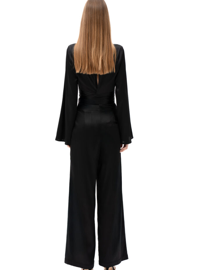 Silk High-Waisted Trousers In Black