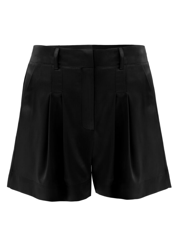 Silk Pleated Shorts In Black