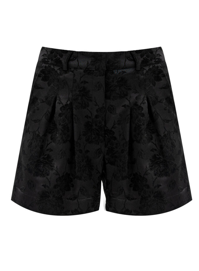 Jacquard Pleated Shorts In Black