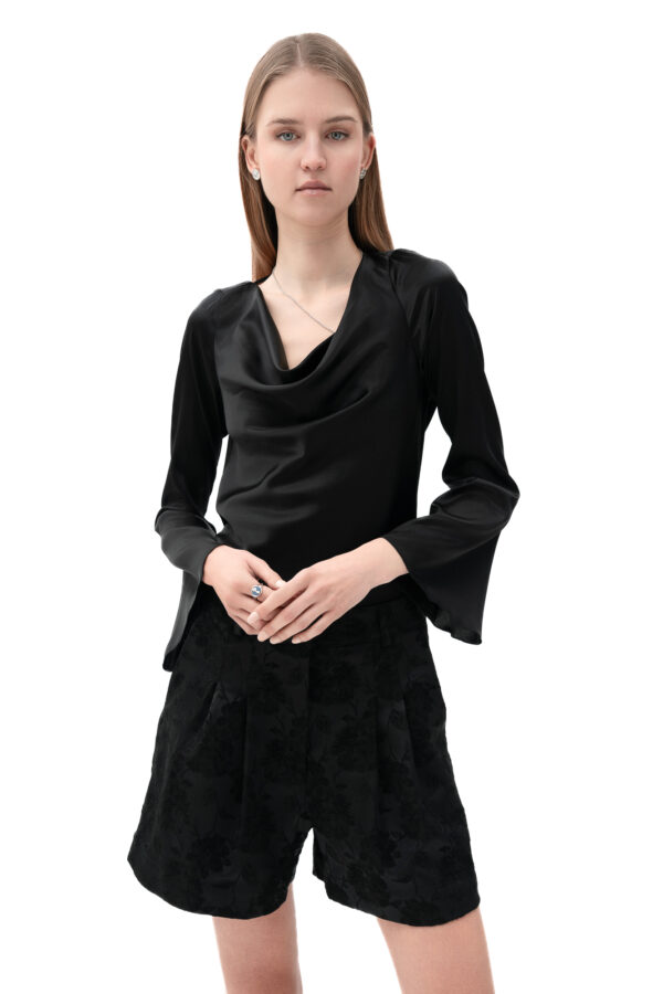 Silk Cowl Neck Blouse In Black