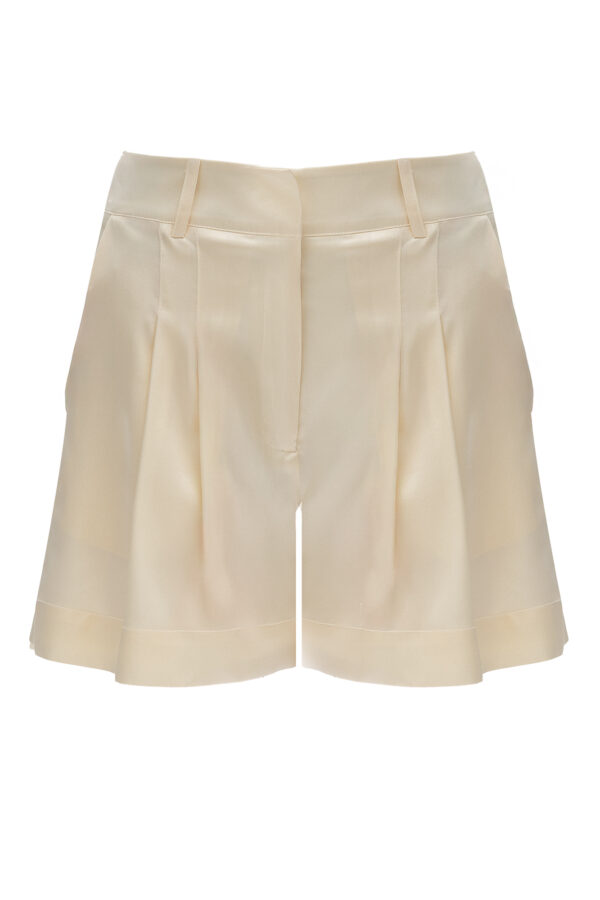 Silk Pleated Shorts In Cream - Image 7