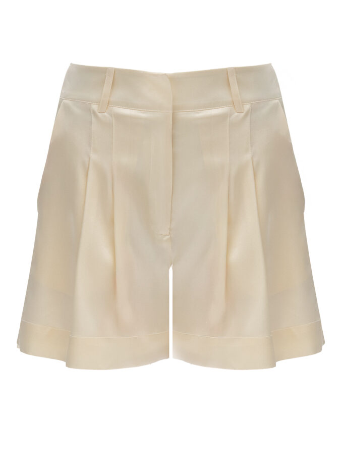 Silk Pleated Shorts In Cream
