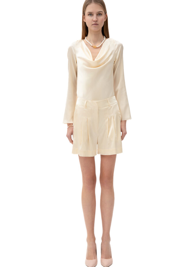 Silk Cowl Neck Blouse In Cream