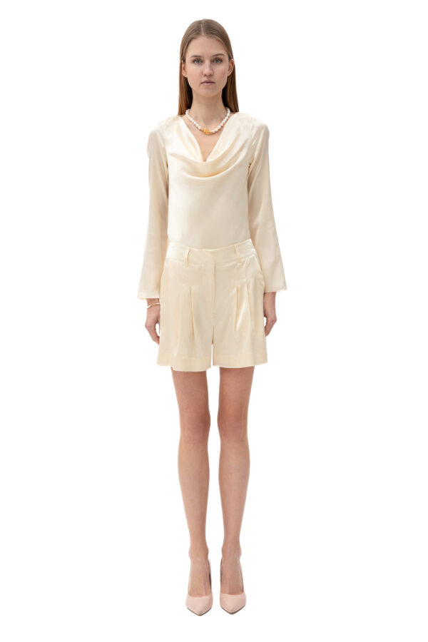 Silk Pleated Shorts In Cream - Image 2