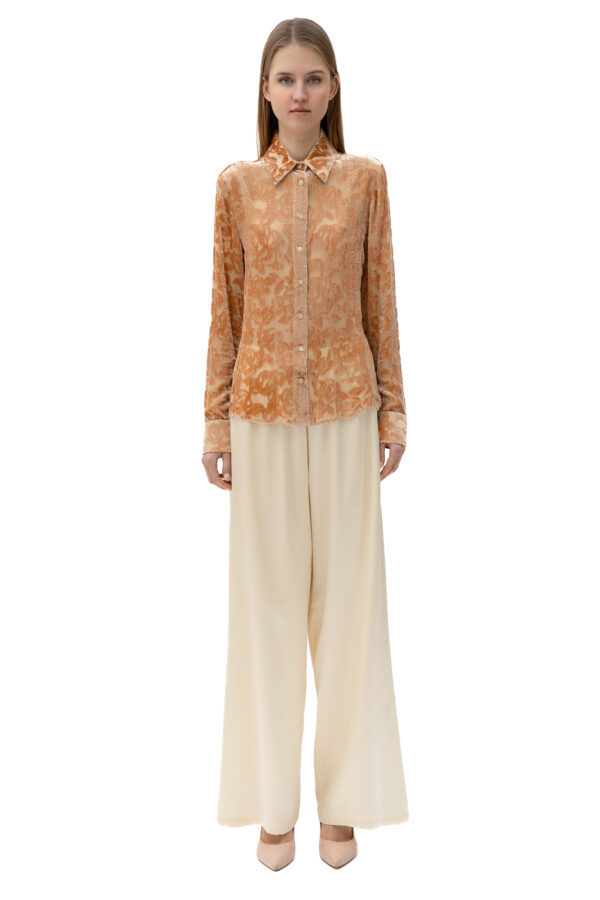 Velvet Burnout Semi Sheer Shirt In Golden Caramel - Image 2