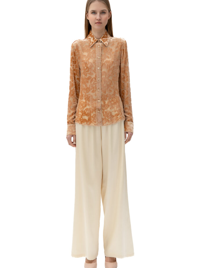 Velvet Burnout Semi Sheer Shirt In Golden Caramel