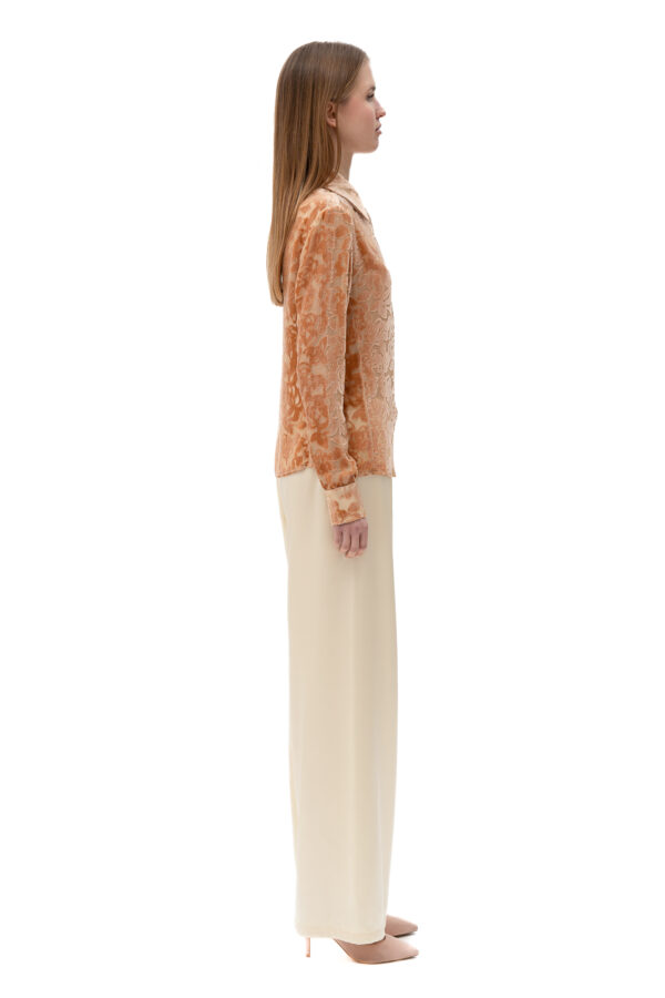 Velvet Burnout Semi Sheer Shirt In Golden Caramel - Image 3