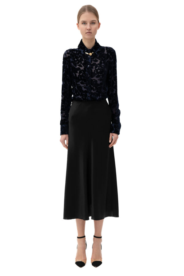 Velvet Burnout Semi Sheer Shirt In Midnight Blue - Image 2