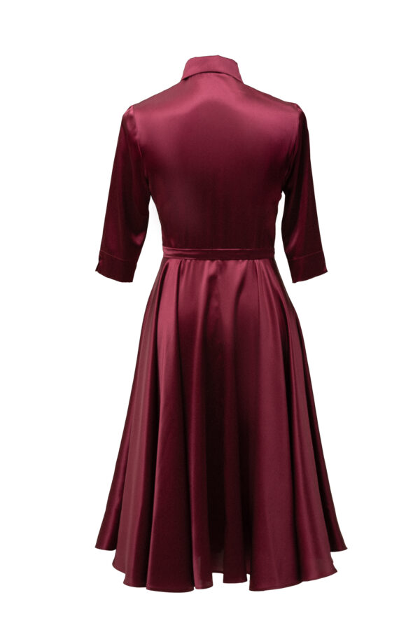 Silk Flared Shirt Dress in Bordo - Image 6