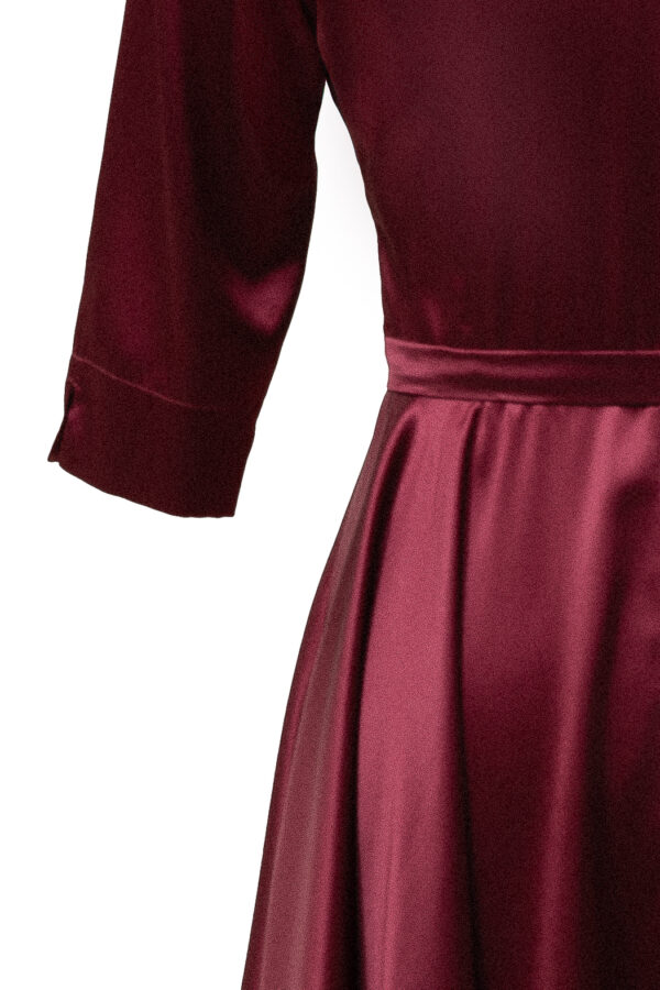 Silk Flared Shirt Dress in Bordo - Image 7